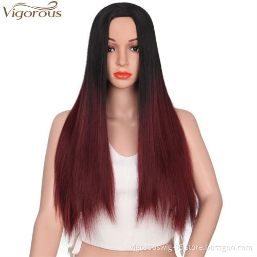 Vigorous Ombre Synthetic Wig Long Straight Red Wig Natural Looking Heat Resistant Wig for African American Women